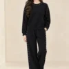 co-ord set with pearl-like embellished long-sleeve top and wide-leg trousers